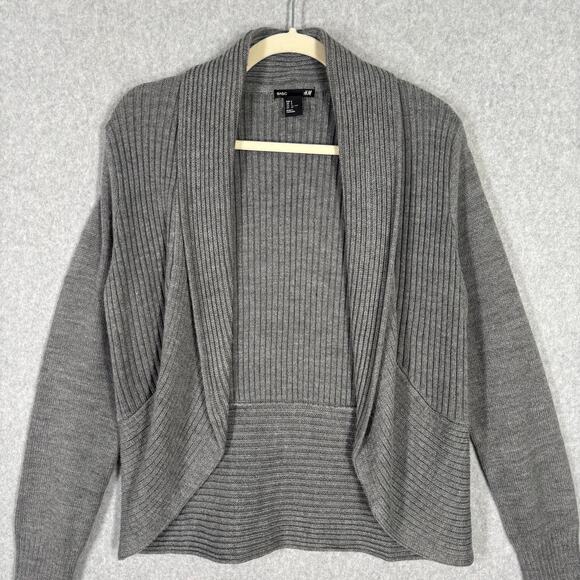H&M Cardigan Sweater Womens Small Gray Ribbed Open Grandpa Fisherman Lounge Cozy - Picture 2 of 9